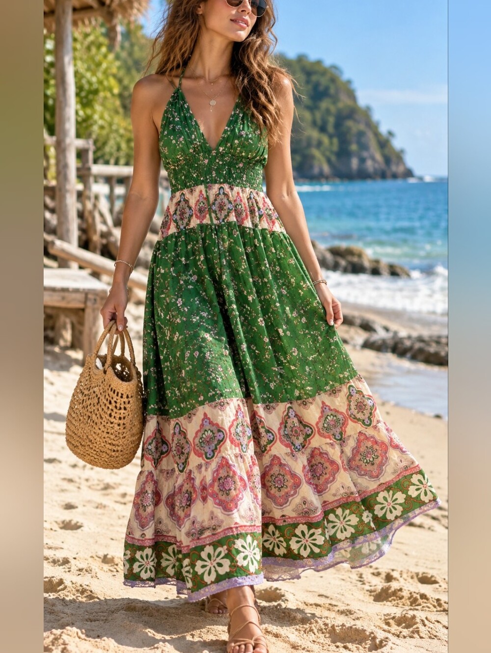 Y2k forever 21 flowy  Floral Halter Maxi  flowy Dress size M